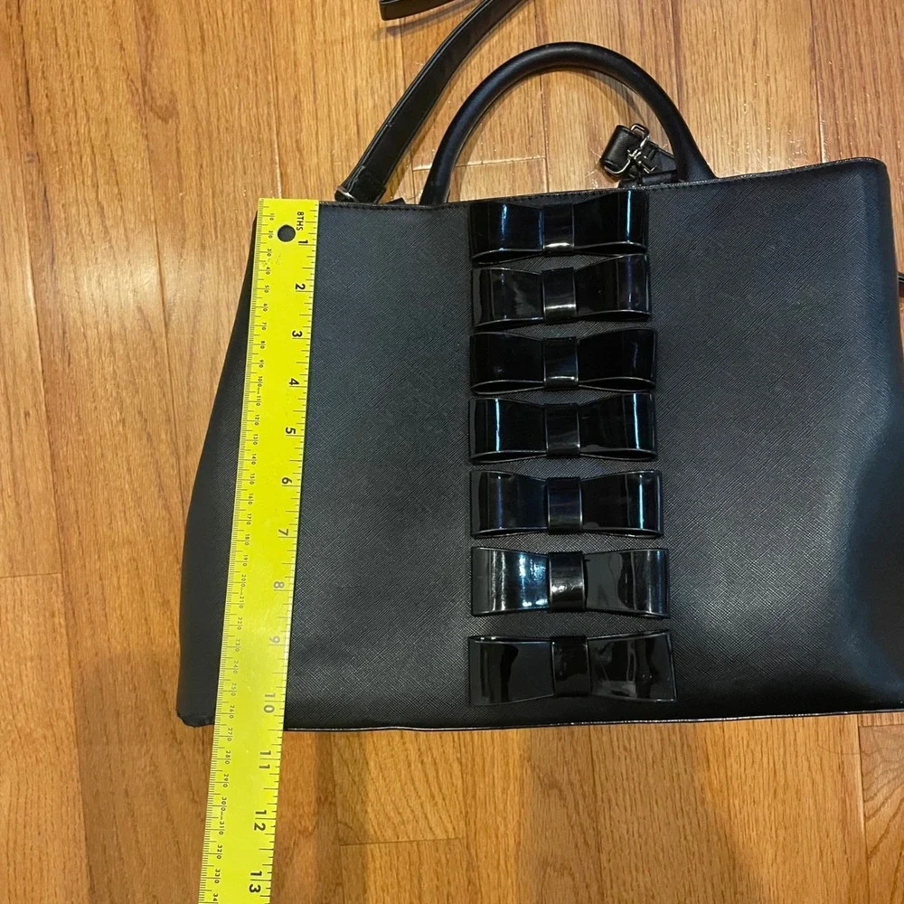 Betsey Johnson Black Faux Leather Tote Bag with Patent Bows‎